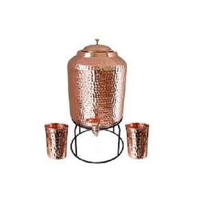 Designer Round Shape Drinking <b>Water</b> <b>Cooler</b> Copper Hammered <b>Water</b> <b>Cooler</b> With Black Iron Stand And Copper Glass - Product Image 6