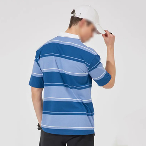 T-shirt bleu foncé rayé à col rond en pur coton pour hommes Polos à manches courtes et à bretelles surdimensionnées BY AMAZING INDUSTRIES - Product Image 3