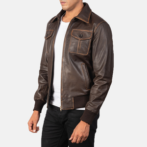 Veste en cuir Bobmer marron foncé de haute qualité pour hommes avec poche frontale en polyester pour l'hiver Vente en gros de style de rue - Product Image 2