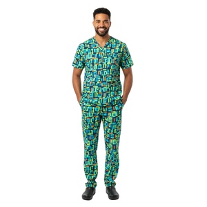 High Quality Men Nurse Work <b>Scrub</b> Set Comfortable Lightweight Top Elastic Waist Pants Hospital Uniform Wholesale Knitted Spandex - Product Image 2