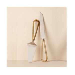 Fournitures de fête de mariage couteau à découper les gâteaux en métal et ustensiles de service ensemble de couteaux à découper et à servir les gâteaux en métal vente en gros - Product Image 1