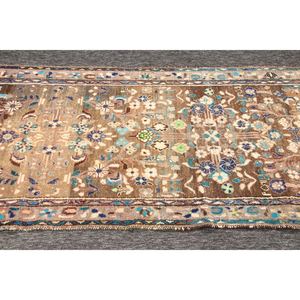 Tapis turc vintage, petit tapis 3,4x13,1 pieds, marron géométrique avec éléments floraux - Product Image 5