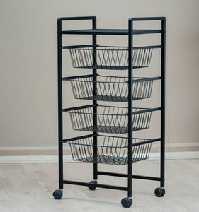 Black Metal Roll Container <b>Cart</b> Wire Basket <b>Storage</b> Rack Four Wheel Mobile Organizer for Home Closet Kitchen - Product Image 5