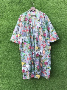 Femmes grande taille coton Kimono Robes bloc imprimé plage couverture salon porter pour été hiver décontracté robe de chambre cordon de serrage - Product Image 2