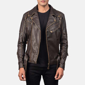 เสื้อแจ็คเก็ตไบค์เกอร์แบบกลับด้านได้ ยี่ห้อ Vincent Brown ทำจากหนังวัวแท้และหนังแกะ  แบบมีซิป กันน้ำ  ไซส์ XS ถึง 6XL รับผลิตแบบ ODM - Product Image 1