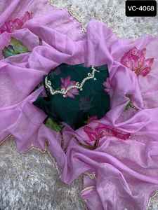 Nuevo diseñador Heavy Faux Georgette Impresión digital y Hend Work Party Wear y Festival Wear Sari con piezas de blusa de seda Organza - Product Image 4