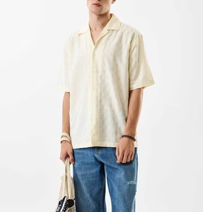 Camisas de Hombre con Cuello Cubano de Sarga de Algodón Personalizadas, Bordado de Cadena, Corte Cuadrado, Camisa Extra Grande de Diseñador para Hombre - Product Image 6