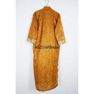 Bata Kimono de Seda Tejida a Mano India, Cuello en V, Cierre con Cordón, Diseño de Parches, Mangas Tres Cuartos, para Mujer, para las Cuatro Estaciones - Product Image 5