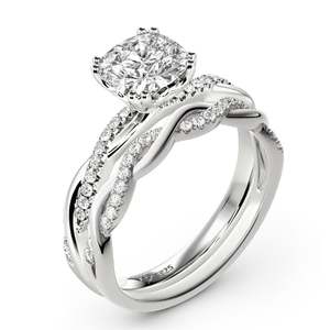 Ensemble de bagues de fiançailles Jeulia en argent sterling plaqué or 14 carats avec coupe coussin torsadée - Product Image 2