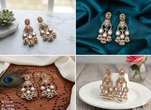 Pendientes Mehendi antiguos, joyería india tradicional de oro alto, Pendientes colgantes hechos a mano para bodas y festivales - Product Image 5