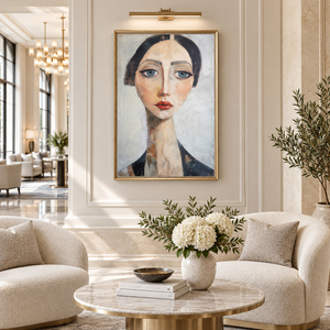 Art mural moderne, portrait de femme peint à la main sur toile, décoration figurative élégante, décoration intérieure de luxe pour bureau, hall d'entrée, hôtel - Product Image 1