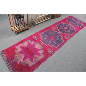 Tapis turc Herki, tapis vintage 2,5x9,6 pieds, tapis en laine rouge Ikat - Product Image 2