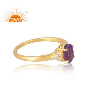 Latest Selling <b>925</b> Sterling <b>Silver</b> 18K Gold Plated Natural Cz & Amethyst Gemstone <b>Ring</b> Demi Fine Jewelry For Women Gift For Her - Product Image 4