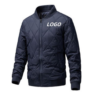 Chaqueta Varsity Acolchada con Cierre y Cuello en V con Diseño de Rejilla de Diamantes para Hombre, Lisa, Teñida, Recubierta, Informal, de Lana para Invierno - Product Image 3