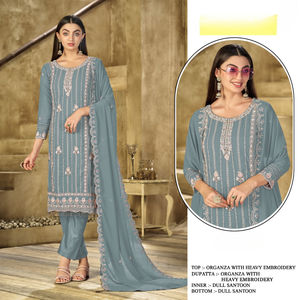 Heavy Georgette semicosido para mujer, fiesta para adultos, Salwar Kameez, estampado brillante, bordado con trabajo Khatli, secado rápido, todas las estaciones - Product Image 3