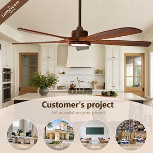 60 Inch Solid Wood <b>Ceiling</b> Fan with <b>Light</b> and <b>Remote</b>, Modern Downrod Mount Quiet DC Motor <b>Ceiling</b> Fan for Living Room - Product Image 3