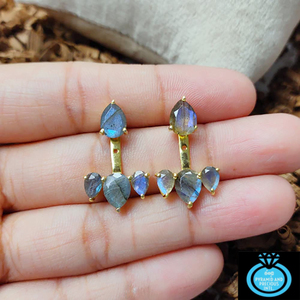 Pendientes de Labradorita Natural con Forma de Pera |   Pendientes de Botón con Piedra de Nacimiento Chapados en Oro para Mujer - Product Image 1