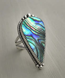 แหวนเปลือกหอยเป๋าฮื้อรูปลูกแพร์เงินสเตอร์ลิงทำด้วยมือ925เครื่องประดับแฟชั่นสำหรับงานแต่งงานหรือของขวัญ - Product Image 5