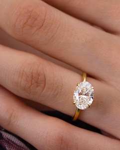 10x7mm Oval Cut Moissanite Engagement <b>Ring</b> | Horizontal <b>Solitaire</b> Bridal Wedding <b>Ring</b> | 18K Gold Plated Sterling <b>Ring</b> - Product Image 2