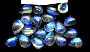 Piedra lunar de arcoíris genuina con forma de pera para hacer joyas, cabujón de piedra lunar de arcoíris llamativo azul brillante - Product Image 6