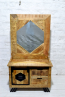 Coiffeuse contemporaine en bois de manguier et fer, avec miroir, deux tiroirs et une porte, écologique et durable, pour salon et chambre, avec rangement