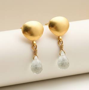 92.5 Sterling Silver 18K Gold Plated <b>Aquamarine</b> Drop <b>Earrings</b> Dainty Teardrop Luxury Jewelry for Women-Wedding & Party Occasions - Product Image 1