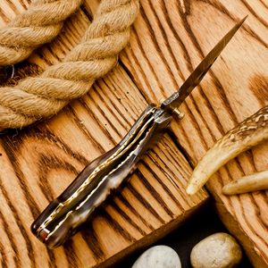 Couteau pliant en acier Damas de qualité industrielle personnalisable OEM avec étui en cuir pour le camping en plein air, la chasse et la survie - Product Image 3