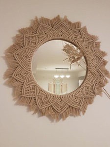 Miroir mural rond Boho Art Decor suspendu avec frange en macramé Miroir en macramé tricoté à la main Miroir design géométrique - Product Image 2