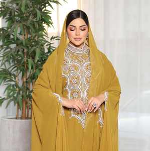 Awaais House ชุดเดรสอาบายาประดับลูกปัด, ชุดเดรสยาวถึงพื้นสไตล์ชนเผ่าสำหรับผู้หญิงขนาดพลัสไซส์น้ำหนักเบาสำหรับใส่สวดมนต์รอมฎอนงานแต่งงาน - Product Image 1