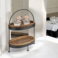 Support à gâteau en bois et métal fait à la main avec forme ovale et fini noir pour les événements Cupcake Dessert Servant