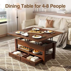 Mesa <span class=keywords><strong>de</strong></span> <span class=keywords><strong>Centro</strong></span> con Tapa Elevada, Cajones y Compartimento Oculto, Mesa <span class=keywords><strong>de</strong></span> <span class=keywords><strong>Centro</strong></span> Convertible <span class=keywords><strong>en</strong></span> Mesa <span class=keywords><strong>de</strong></span> <span class=keywords><strong>Comedor</strong></span> para Sala <span class=keywords><strong>de</strong></span> Estar - Product Image 5