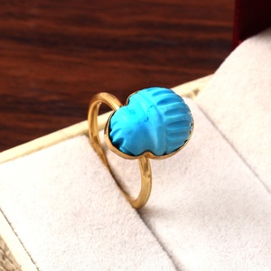 Anillo tallado de escarabajo de Plata de Ley 925 chapado en oro Hydro Turquoise Eternity Vermeil Bezel Setting Classic Boho Perfect Birthday - Product Image 5