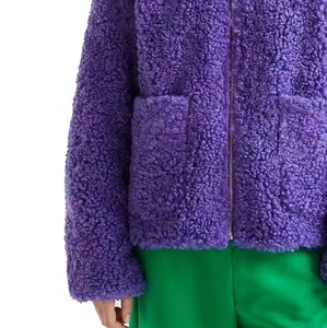 Chaquetas con capucha cálidas de ocio de talla grande para mujer, chaqueta Sherpa de lana suave con logotipo personalizado 460 GSM, nuevos diseños morados transpirables - Product Image 4