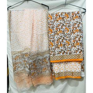 Conjunto de traje de algodón con estampado a mano para mujer con dupatta de gasa - Product Image 1