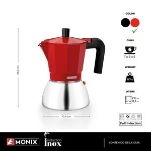 Caffettiera italiana in acciaio inox per induzione, nera, 6 tazze (Monix M863006) - Product Image 5