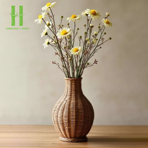 High Quality Minimalism Scallop Hand-woven Rattan <b>Decorative</b> <b>Vase</b> Rattan Table <b>Vase</b> Meticulous OEM From Vietnam Factory - Product Image 5