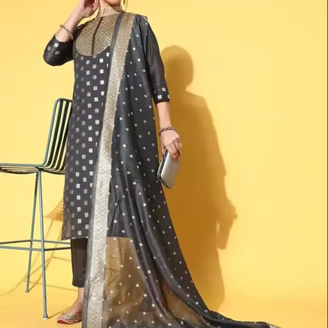 Индийская этническая одежда, Женская шелковая вышитая пкистани Salwar Kameez Dupatta для свадебной одежды, платье