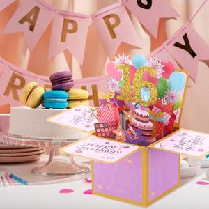 Happy 16th Pop up Card <span class=keywords><strong>Carte</strong></span> d'<span class=keywords><strong>anniversaire</strong></span> pour filles garçons, Sweet 16 Birthday 3D Cartes de voeux avec enveloppe et voeux - Product Image 5