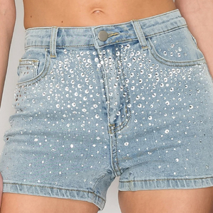 Stone Rimstone กางเกงขาสั้นผ้ายีนส์เอวสูงของผู้หญิง,กางเกงขาสั้นผ้ายีนส์เอวสูงพิมพ์ลายสุดเซ็กซี่ - Product Image 2