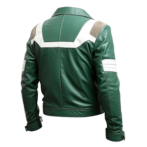 Men's Slim Fit Green & White Genuine Faux Leather Motorbike Jacket with CE Armors Lightweight Winter Motorcycle Jacket by Custom - Product Image 2