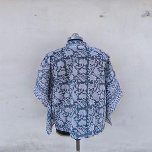 Robe courte en coton décontractée respirante à manches longues et col en V, élégante, douce, naturelle, écologique, pour femmes, tunique, impression à la main - Product Image 5