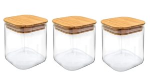 Pack of 3 <b>Clear</b> Borosilicate Glass Jars with Airtight Lids Wood Cover Kitchen Storage Canisters for Tea Condiments <b>Container</b> - Product Image 5