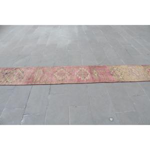 1.8x14.3 ft Vintage Rug, Turkish <b>Runner</b> Rug, <b>Red</b> Brown Camouflage Wool Rug - Product Image 3