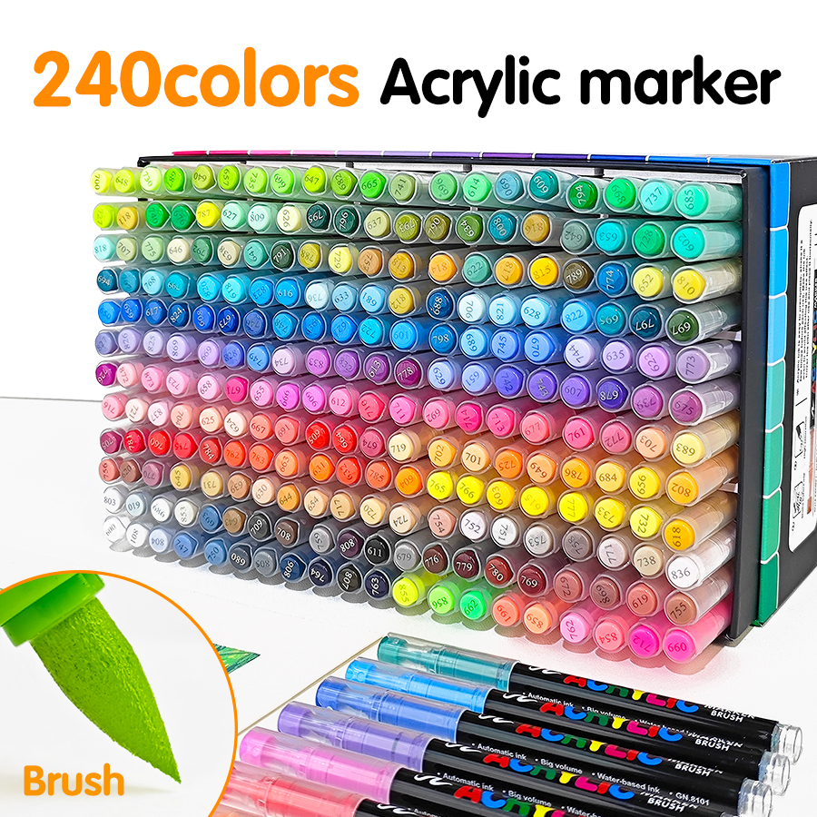 240 Colors Permanent Acrylic Paint Markers 6mm Oblique Brush Tip