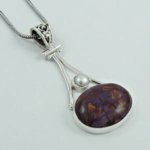 จี้อัญมณีไข่มุกเทอร์ควอยซ์สีม่วงสีเงินสเตอร์ลิงสี925ดีไซน์ใหม่จี้ทำมือเครื่องประดับแบบแฮนด์เมด - Product Image 1