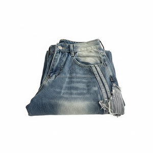 Jean baggy style Y2K à jambe courbée pour homme, en denim vintage délavé, tricoté, hiver, logo personnalisé, coupe ample rétro streetwear - Product Image 6