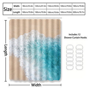 Custom Printed Waterproof Shower Shower <b>Curtain</b> for Bathroom Waterproof Polyester <b>with</b> <b>Hooks</b> - Product Image 4