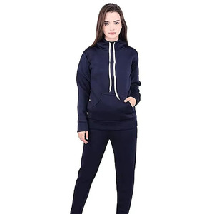 Conjunto Deportivo Informal para Mujer, Sudadera con Capucha Negra Sólida y Pantalones Deportivos Ajustados de Felpa Suave para Uso Diario - Product Image 1