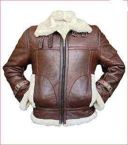 Veste en cuir de mouton marron B3 pour homme, col montant, fermeture à glissière, toile respirante, teinte unie, durable - Product Image 4