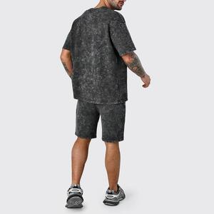 Ensemble short d'été pour hommes de haute qualité personnalisé OEM 100% coton lavé à l'acide High Street Hip Hop T Shirt avec sérigraphie - Product Image 6